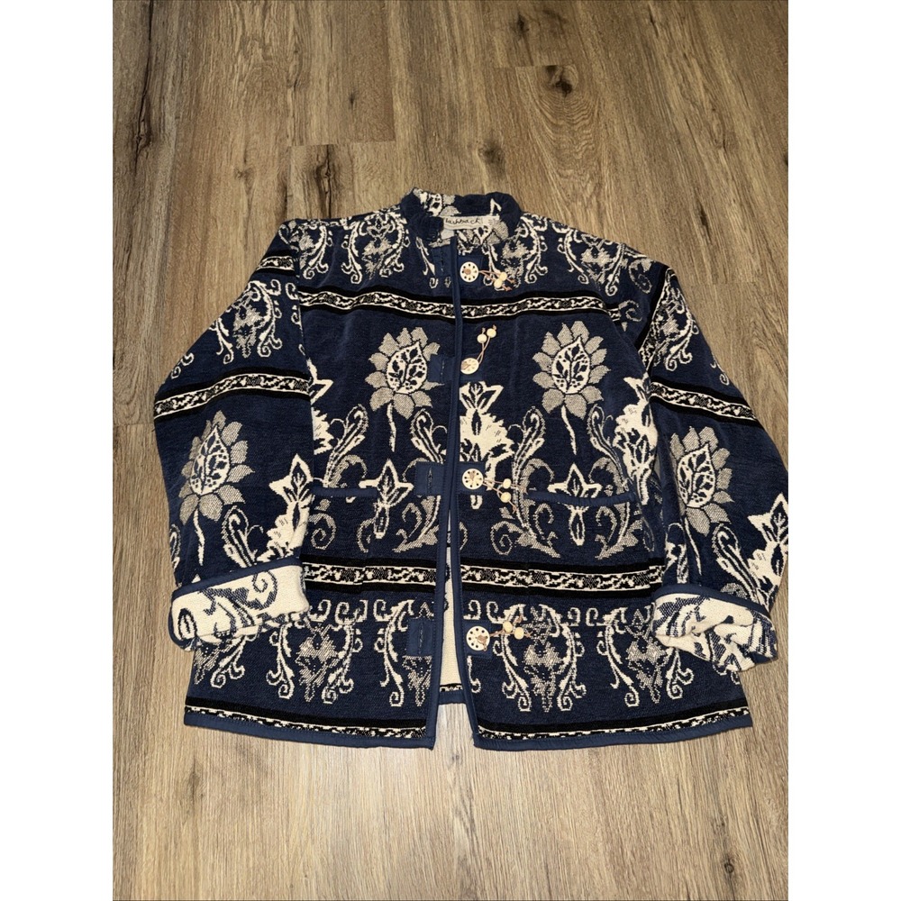 Vintage‎ Flashback Size Medium Floral Patterned Blue Button-Up Jacket